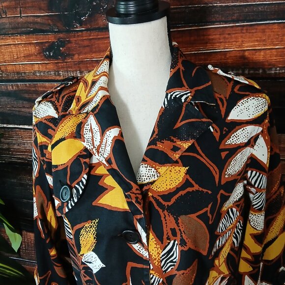 Ruby Rd Jacket Size 10 Cropped Cotton Blazer 3/4 Sleeve Urban Tribe Leaf Print - Picture 3 of 10